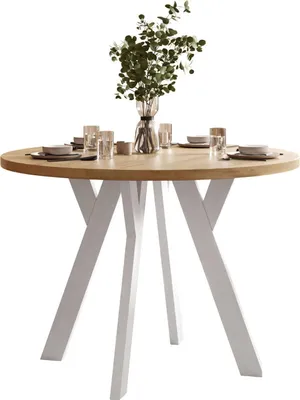 Produktbild von Runder Ausziehtisch VOLTA LOFT, Tischplatte in Gold, Beine in Weiß
