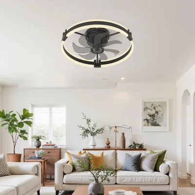 Obrázok produktu pre Stropný ventilátor AIORBER s LED osvetlením, 50 cm, tichý, s možnosťou stmievania, diaľkové ovládanie, ovládanie cez aplikáciu, 6 rýchlostí, časovač, 3000 K – 6500 K, čierny
