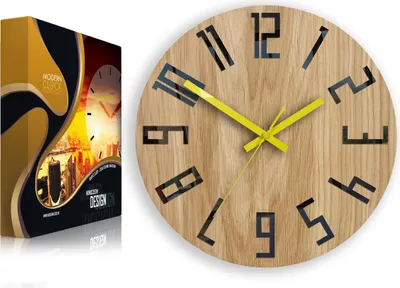 Produktbild von ModernClock, Eichenholz Uhr, wanduhr holz, wanduhr, Slim schwarz 33cm