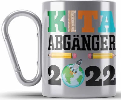 Produktbild von Trendation - Einschulung Junge Mädchen Geschenk Schultüte Füllung Edelstahl Tasse Karabiner Schulstart 1. Schultag Schuleinführung Schulanfang Geschenkidee 2022 Schulkind (Silber)