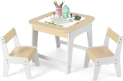 Produktbild von Kindertisch mit 2 Stühlen, Kinder Sitzgruppe mit doppelseitiger Tischplatte & Stauraum, Kinder Tisch Stuhl Set, 3tlg. Kindersitzgruppe für Kinder ab 3 Jahren für Kinderzimmer Kindergärten