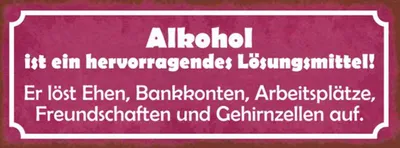 Produktbild von vianmo Holzschild 10x27 cm Alkohol Lösungsmittel löst Ehen