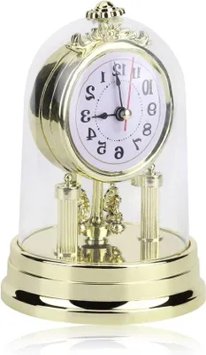 Produktbild von Goldene Vintage-Tischuhr mit Glasdeckel, Retro-Decor, Goldfarben