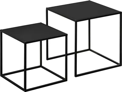 Zdjęcie produktu dla Zestaw 2 Stolików Kawowych O Nowoczesnym Designie, Stalowa Rama, Do 10 Kg, Czarny, 120X59X45Cm