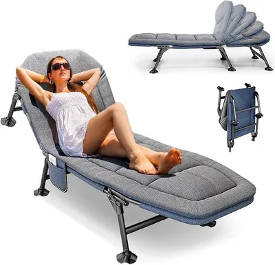 Produktbild von Campingbett mit Matratze, 5-Fach Verstellbar RüCkenlehne, Karpfenliege Feldbett Klappbar XXL mit Seitentasche, bis 160kg, Campingliege Faltbar Leicht für Outdoor Camping Garten