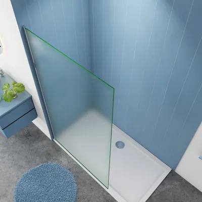 A modern bathroom with a walk-in shower.