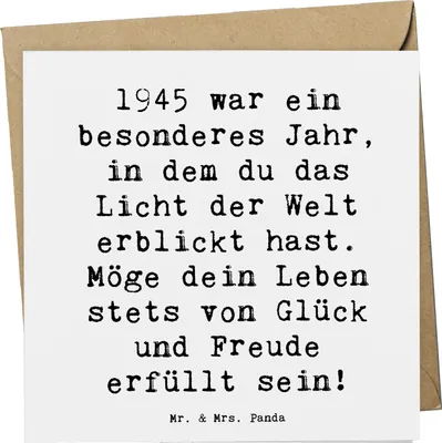 Produktbild von Mr. & Mrs. Panda Grußkarte Spruch 1945 Geburtstag - Weiß - Geschenk, Geburtstagsgeschenk, anlasskarte, Freude, liebevolle Geschenke, Alter, Happy Birthday, Klappkarte