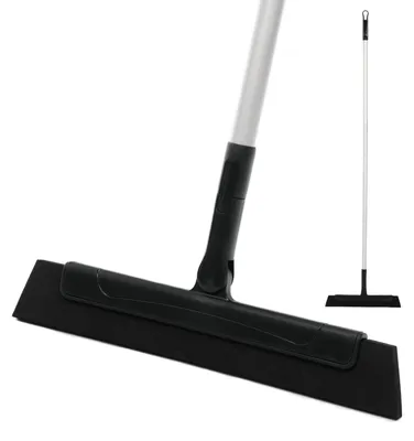 Produktbild von CLEANLY Bodenabzieher mit Stiel 130 cm - Wasserschieber Bad und Duschabzieher - Duschwischer - Wasserabzieher - Breite 34 cm - Schwarz, Grau