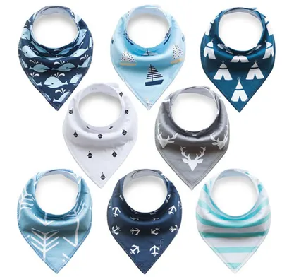 Produktbild von Baby Dreieckstuch Lätzchen 8er Pack Halstuch Spucktuch Lätzchen mit Druckknopf für Baby Jungen und Mädchen Kleinkinder Saugfähig Weich Größenverstellbar