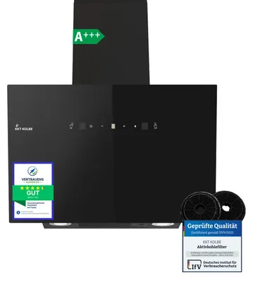Produktbild von KKT KOLBE Dunstabzugshaube 60cm | Umluft Abluft | 782cbm/h | Wandhauben Kopffrei | Schwarz | Glas | Gestensteuerung | SensorTouch Bedienung | LED-Beleuchtung TRIO6025S