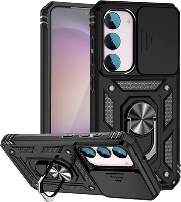 Produktbild von Galaxy S23 FE Hülle mit Schiebe Kamera Schutz und Ringhalter Ständer Schutzhülle für Samsung Galaxy S23 FE Schwarz