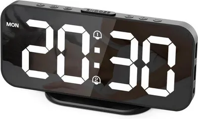Obrázek produktu pro Digitální budík se 3 režimy budíku a funkcí probuzení – velký displej s zrcadlovým zobrazením – 2 USB porty – černý