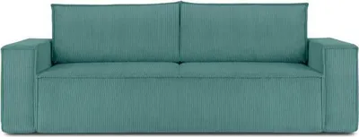 Produktbild von KONSIMO Schlafsofa in Pet Friendly Cord-Stoff mit Armlehnen und Bettzeugcontainer "NAPI", Blau, Cordstoff, Loft, 244x89x101 cm