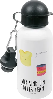 Produktbild von Mr. & Mrs. Panda Wasserflasche Toast Marmelade - Weiß - Geschenk, Toastbrot, Brot, Trinkflasche, Süß, für den Kindergarten, Kinder, Lustige Sprüche, outdoor, Sportflasche