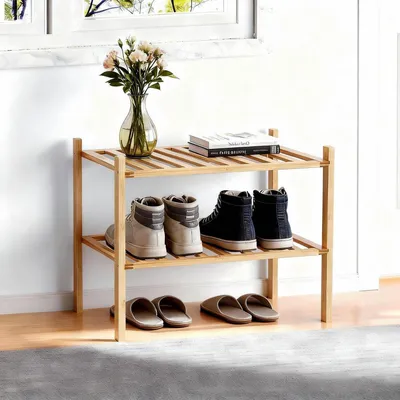 Produktbild von Schuhregal Bambus 2 Ebenen 44x28x36 cm Mehrzweckregal