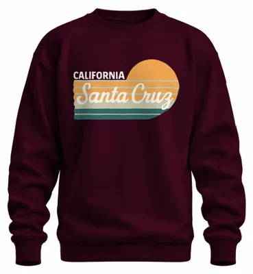 Immagine prodotto di Santa Cruz California Retro Sunset Surf Beach Coast Unisex Felpa Pullover, Borgogna, L