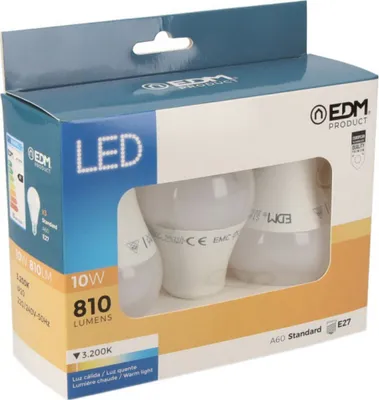 Zdjęcie produktu dla Zestaw 3 żarówek LED EDM 98206 F 60 W 10 W 68 W E27 810 lm 932 lm Ø 6 x 10,8 cm (3200 K)