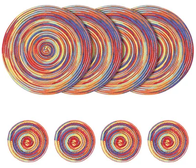 Runde Platzsets aus Baumwolle, 38 cm + 11 cm Untersetzer, rot