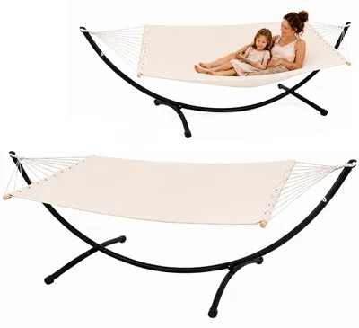 Produktbild von Doppel Hängematte mit Gestell 200x120 cm Garten Hängeliege Hängemattengestell