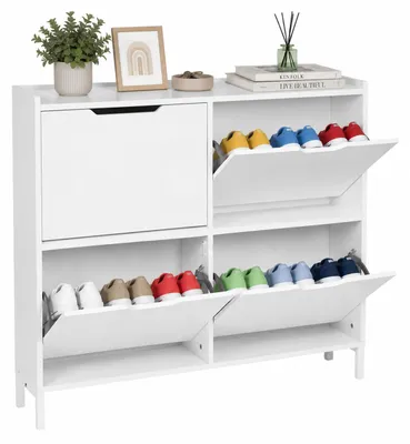 Schuhschrank 4 Klappen 16 Paar 90x100x19 cm Weiß