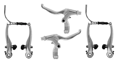 Zdjęcie produktu dla zestaw hamulców V-brake z aluminiowymi dźwigniami hamulca w kolorze srebrnym