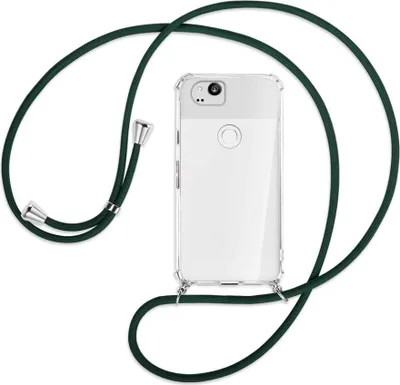 Produktbild von Handykette Backcover-Schutzhülle mit Band (Metall silberfarben) für Google Pixel 2 XL - dunkelgrün