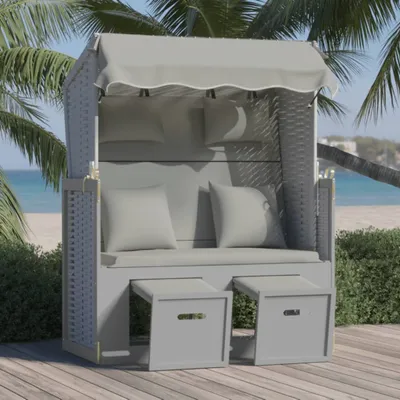 Produktbild von Möbel Strandkorb mit Kissen Poly Rattan und Massivholz Grau DE85114