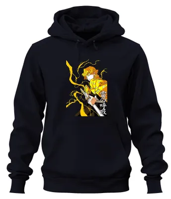 Obrázok produktu pre Zenitsu Kimetsu no Yaiba Lightning Sword Anime Manga 雷の呼吸 Gift Uni mikina s kapucňou, Navy, XXL