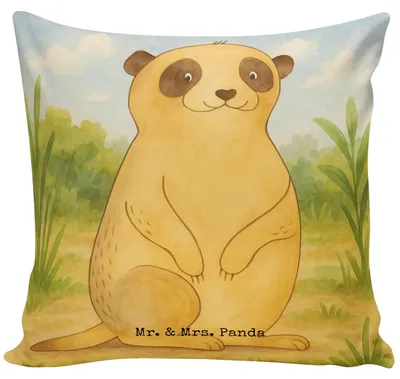 Produktbild von Mr. & Mrs. Panda Kissen 40x40 Erdmännchen Design - Weiß - Geschenk, Traveling, Spruch, Reisen, Dekokissen, bedruckt, Afrika, kuschelkissen, Kuschel, Sofa, Weltreise