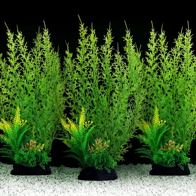 Produktbild von Aquariumzubehör, Set aus 3 großen grünen Kunststoffpflanzen zur Dekoration im Aquarium