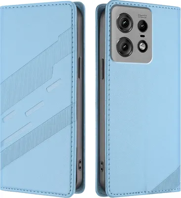 Produktbild von Hülle für Motorola Edge 50 Pro, Kunstleder Brieftaschen Handyhülle mit Kartenfach und Standfunktion Hellblau