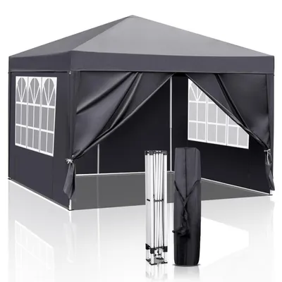 Produktbild von Faltpavillon 3x3m Höhenverstellbar Wasserdicht Grau mit 4 Seitenteilen