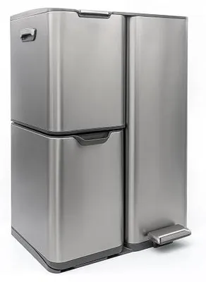 Imagen del producto de Cubo de basura, contenedor de residuos, acero inoxidable, sistema de cierre suave, capacidad total 60 litros (30 + 17 + 13 litros)