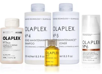 Produktbild von Olaplex Set - No. 3 PLUS Treatment + Shampoo No. 4 + Conditioner No. 5 + Bond Smoother No. 6 + Bonding Oil No.7