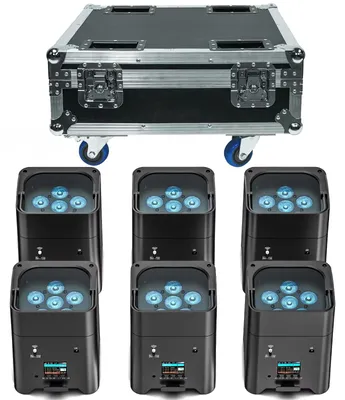 Produktbild von PAR-Lichtset - DMX-Bühnenstrahler - 6 Leuchten mit Flightcase - 80 W - RGBWA+UV - Kabellos - EU-Stecker