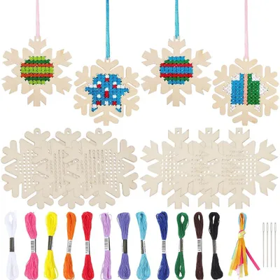 10er-Set Holz-Kreuzstich Schneeflocken Ornamente DIY