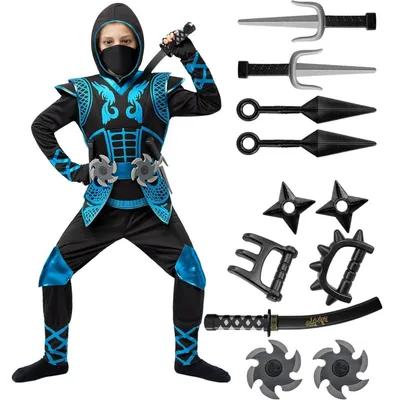 Zdjęcie produktu dla Komplet kostiumu ninja dla dzieci, kolor niebieski, rozmiar L (10-12 lat)