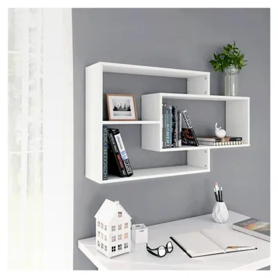 Produktbild von Wandregal 104x20x58,5 cm Weiß - Bücherregal aus Holz für Küche und Kinderzimmer - Hängeregal mit Regalbrett