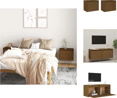 Produktbild von vidaXL Wandschränke 2 Stk. Honigbraun 45x30x35 cm Massivholz Kiefer -  Wandregale