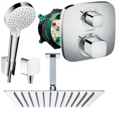 Produktbild von Hansgrohe und Jowi Unterputz Duschsystem Ecostat E Thermostat, Unterputz Duscharmatur mit Kopfbrause, Deckenanschluss