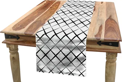 Produktbild von ABAKUHAUS Schwarz und weiß Tischläufer, Gitternetzlinien, Esszimmer Küche Rechteckiger Dekorativer Tischläufer, 40 x 180 cm, Weiß Schwarz