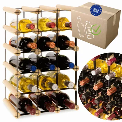 Produktbild von MODO24 Weinregal, 15 Flaschen, Flaschenhalter, Weinständer, Erweiterbar, Holz Metall, Industrial Loft, Küche, 52,5x32,5x25 cm, Natur, RW8