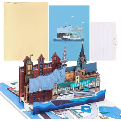 Produktbild von 3D Pop-Up Karte Hamburg mit Reisegutschein für Geburtstag & Urlaub