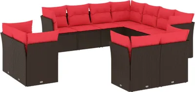 Image de vidaXL Ensemble de salon de jardin 11 pièces avec coussins Marron Poly rotin
