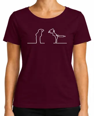 Imagen del producto de La Línea Balum, diseño "Strichmännchen" de Osvaldo Cavandoli, camiseta para mujer, color burdeos, talla S