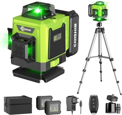 Produktbild von CHISHIB Laser-Wasserwaage 360, mit Stativ und 4800 mAh Akkus 4D-Laser-Wasserwaage, 4 x 360°
