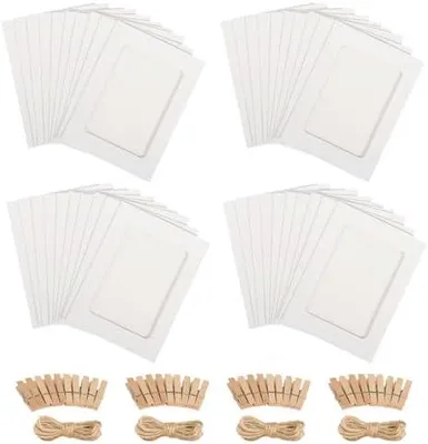 Produktbild von Fotogirlande 40 Stück Foto Girlande Papier Bilderrahmen 10x15 Weiß Fotorahmen mit 40 Stück Holzklammern 4 Hanfseil 6 Zoll Fotos Aufhängen für Geburtstag Hochzeit Party Wand DIY Dekoration