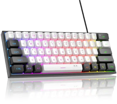 Produktbild von 60% RGB Membran Tastatur 61 Tasten, Kompakt Gaming Keyboard, USB Kabel, Anti-Ghosting, OEM Profil, Schwarz Weiß