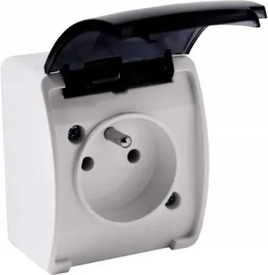 Immagine prodotto di Presa di corrente a prova di umidità con contatto di terra (2P+Z) con copertura antifumo, bianco, IP44 KOALA 161-51 ViPlast