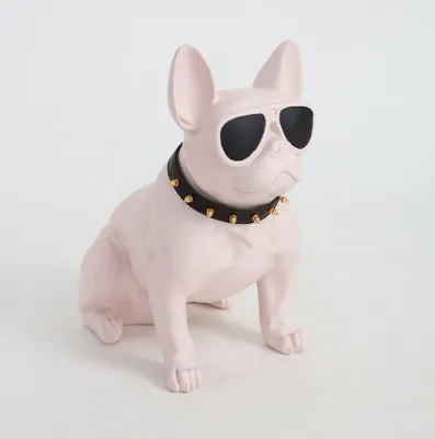 Image de Figurine de chien Rose Figurine de décoration Dog Objet de décoration Sculpture animale Bouledogue Amoureux des chiens Article de décoration 38x35x22cm